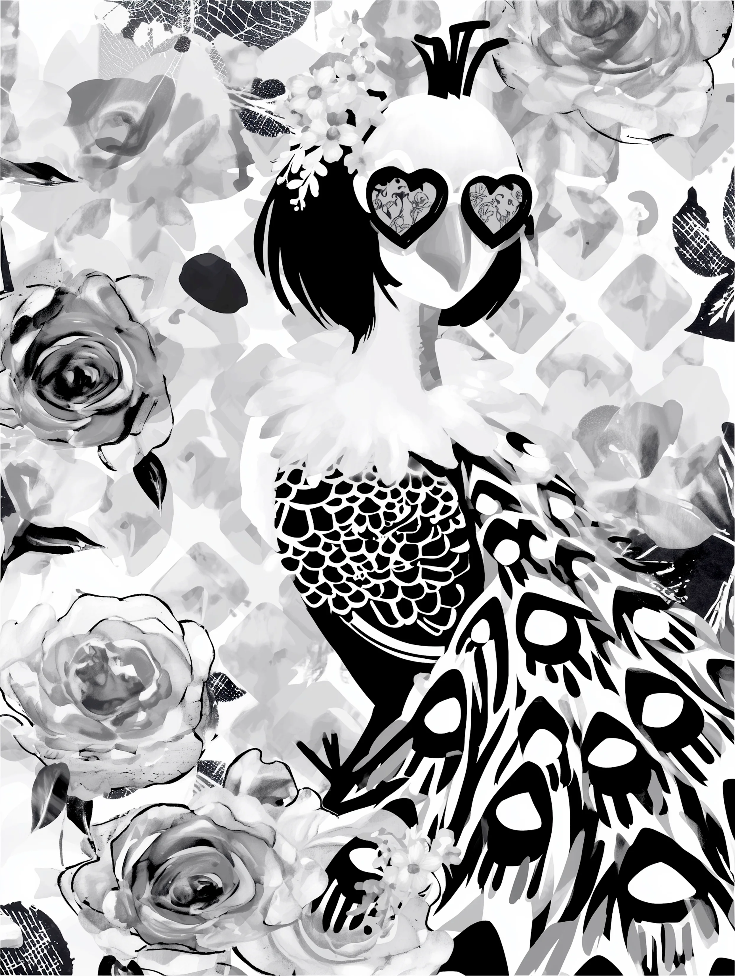 Free printable coloring page of peacock for adults featuring weird glasses peacock